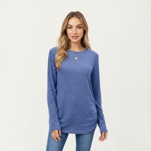 Anna-Kaci Women's Long Sleeve Crew Neck Top with Relaxed Fit and Soft Knit Fabric - 1 of 4