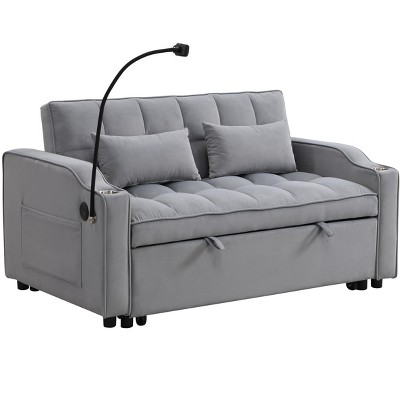 NicBex Loveseat Sofa with Pull-Out Bed Upholstered Velvet Sofa Couch with Side Pockets & Toss Pillows for Living Room,Apartment