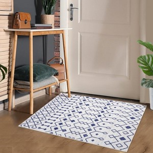 Acekool Washable Boho Area Rug, Low Pile, Non Slip, Foldable, Geometric Print for Entryway, Kitchen, Living Room, Blue Gray, Multi Sizes - 1 of 4