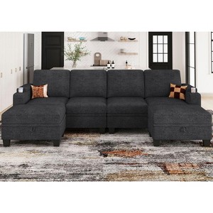 Belffin U-Shaped Chenille Modular Sofa - 6-Seater with Hidden Storage & Tool-Free Assembly - 1 of 4