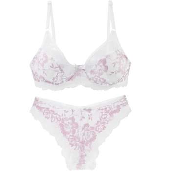 Agnes Orinda Women's Plus Size Underwire Lace Push-up Adjustable Straps Bra  And Panty Set Pink 42e : Target