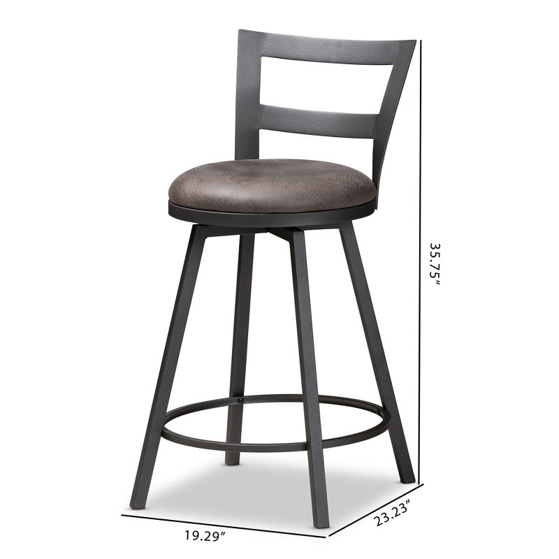 Set of 2 Arjean Faux Leather Upholstered Pub Counter Height Barstools Gray/Black - Baxton Studio, 4 of 9