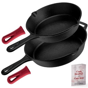 Cuisinel Cast Iron Skillet Set - 8" & 10" Pre-Seasoned Fry Pans with Silicone Handle Grips, Oven, Grill, Stovetop, BBQ, Campfire, Induction Safe - 1 of 4