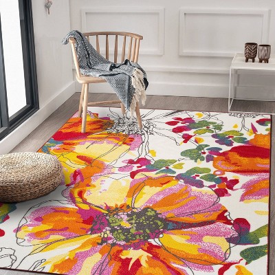 Vibrant Floral Bliss Non-Slip Synthetic Area Rug - 6' x 9'