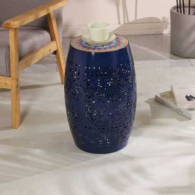 12" Oriental Ceramic Garden Stool Side Table Featuring Vibrant Colorful Patterns