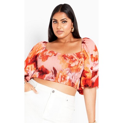 Women's Plus Size Poppie Print Top - peach | CITY CHIC