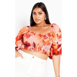 Women's Plus Size Poppie Print Top - peach | CITY CHIC - 1 of 4