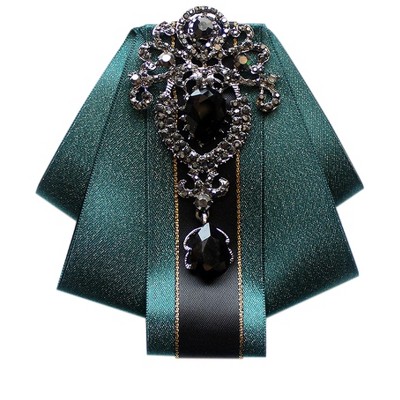 INSPIRE CHIC Women's Rhinestone Brooch Tie Pre-tied Ribbon Ties for Elegant Party