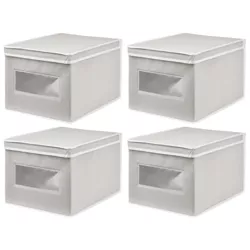 mDesign Soft Fabric Closet Storage Organizer Box - 4 Pack - Light Gray/White