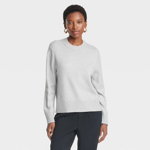 Women s Crewneck Pullover Sweater A New Day Light Gray Xs Target