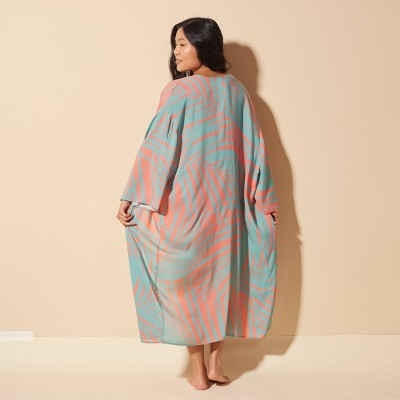 Shade & Shore Women's Long Kimono Cover Up Top - Shade & Shore™ Turquoise Blue S/M — фото 2