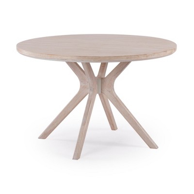Verso 47'' White Sand Wirebrush Round Solid Wood Dining Table