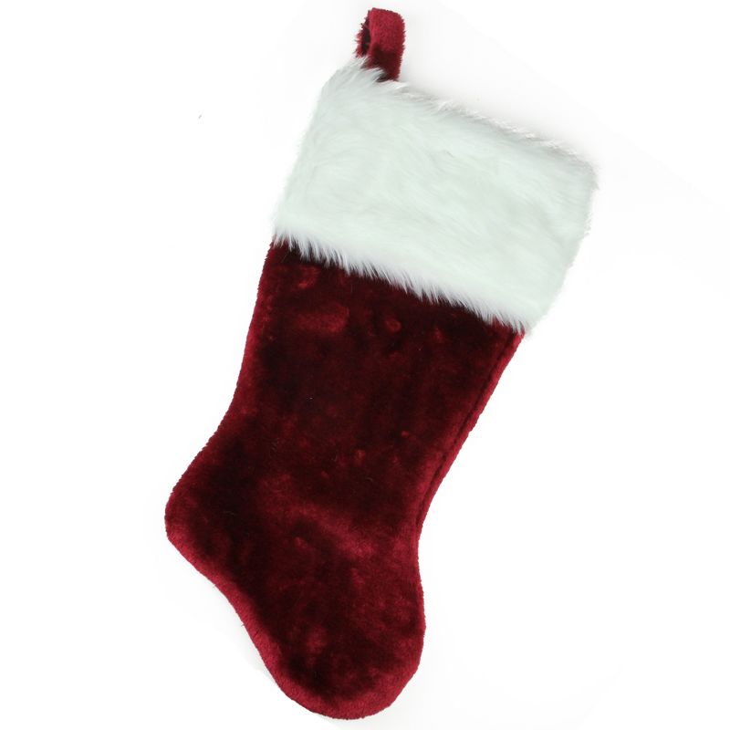 Northlight Traditional Christmas Stocking with Cuff - 20" - Burgundy and White, 1 of 4