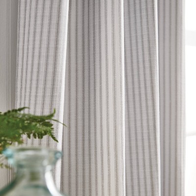 Gray Ticking Stripe Blackout Cotton Polyester Curtain Panels, 84"