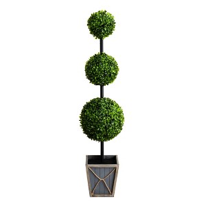 Nearly Natural 45-in UV Resistant Artificial Triple Ball Boxwood Topiary with LED Lights in Decorative Planter (Indoor/Outdoor) - 1 of 4