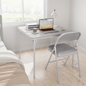 Folding dining table, 38-inch portable square game table, PU padded tabletop, suitable for family, parties, picnics, and games. - 1 of 4