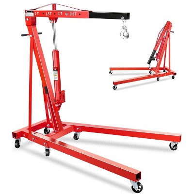 2-Ton Hydraulic Shop Crane Folding Engine Hoist with Lever,4400Lbs Capacity w/6 Steel Casters-Heavy-Duty Portable Car Lift for Truck Engines(168lbs)