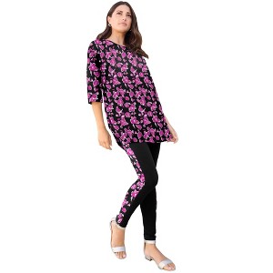 Roaman's Women's Plus Size Printed Side Stripe Legging Set - 1 of 4