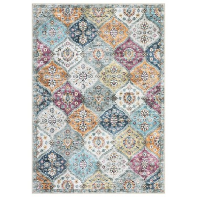 Washable Vintage Oriental Rug Non Slip Low Pile Rug Soft Throw Floor Cover Retro Foldable Indoor Carpet for Living Room Bedroom Playroom Nursery
