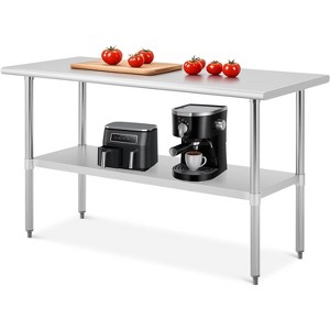 Stainless Steel Table for Prep & Work,2-Tier Shelf Commercial Metal Worktable Adjustable Height & Leveling Feet for Restaurant - 1 of 4