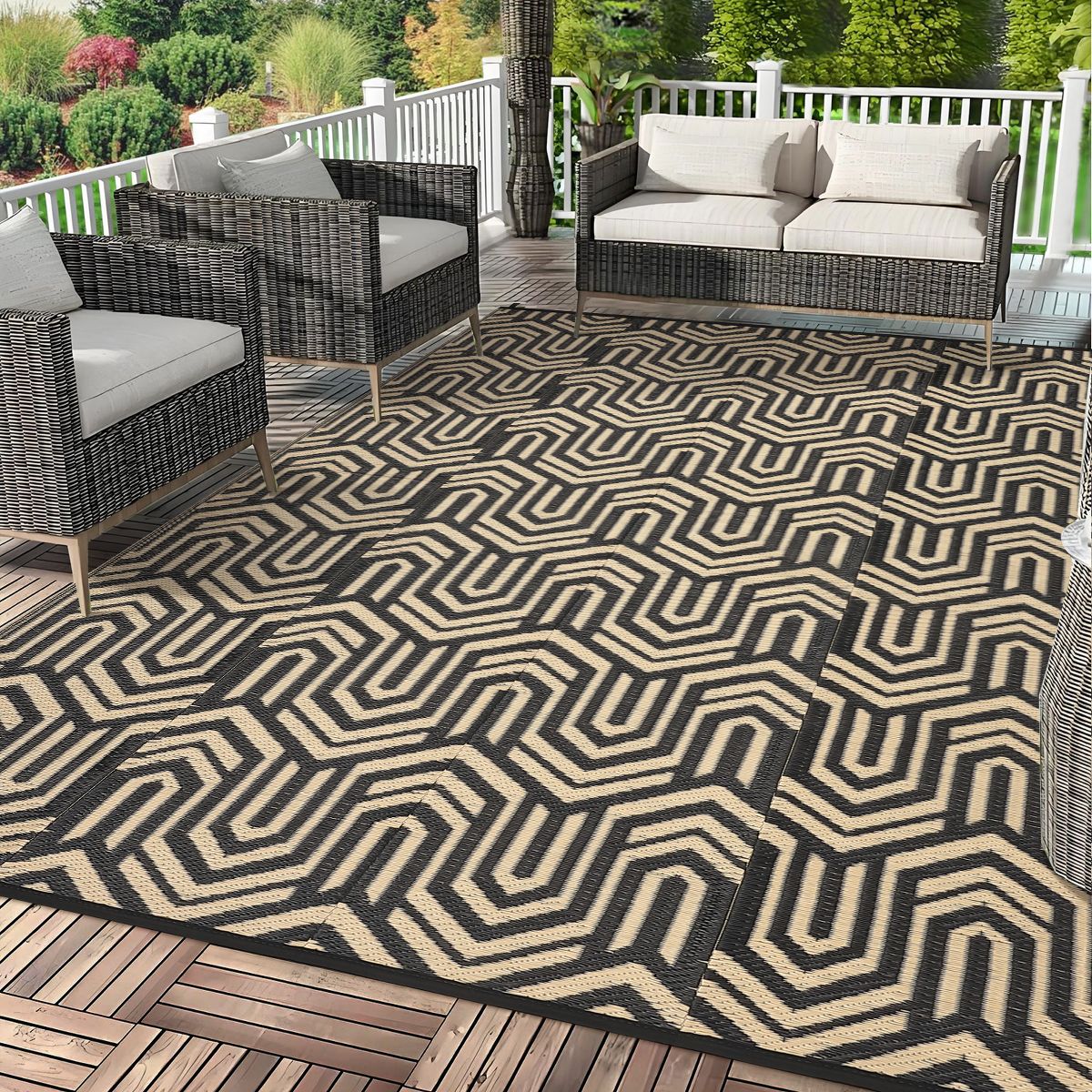 Garvee Outdoor Rug, Weather Resistant Reversible Area Rug, Outside Modern Geometric Carpet for Camping Patio Porch Deck