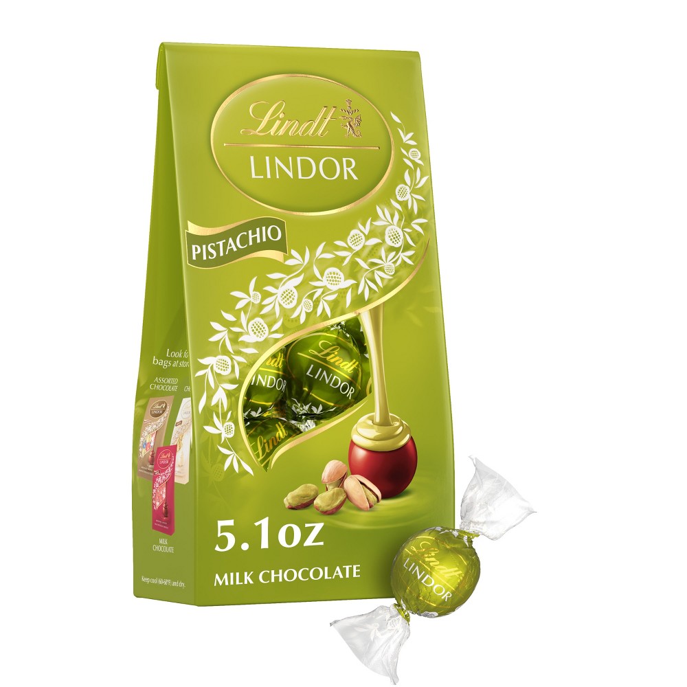Lindt LINDOR Pistachio Milk Chocolate Candy Truffles Bag - 5.1oz