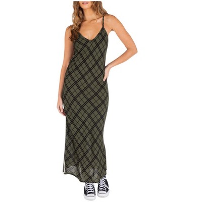 Hurley Womens Plaid Slip Maxi Dress