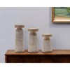 HomeRoots Set of Three Natural And White Distressed Geometric Polyresin Tabletop Pillar Candle Holders - 2 of 4