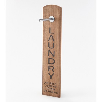 Rustic Brown Wood Laundry Plaque with Metal Hanger