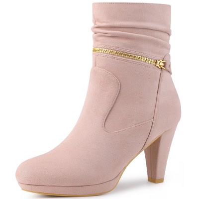 Perphy Women's Round Toe Platform Block Heels Mid-Calf Boots