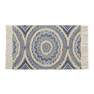 Design Imports Medallion Textured Fringe - French Blue - 2 X 3 Ft