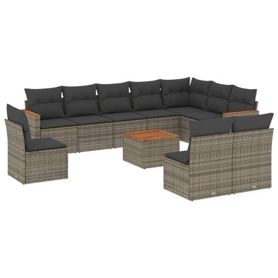 vidaXL 11 Piece Patio Sofa Set with Cushions - Gray With Table