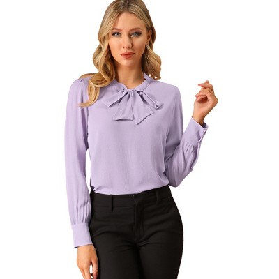 INSPIRE CHIC Women's Bow Tie Neck Elegant Long Sleeve Solid Work Office Blouse