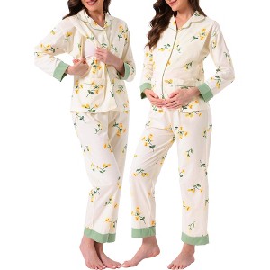 INSPIRE CHIC Women's Nursing Pajama Set Floral Leopard Long Sleeve Top with Pant Postpartum Breastfeeding Loungewear - 1 of 4
