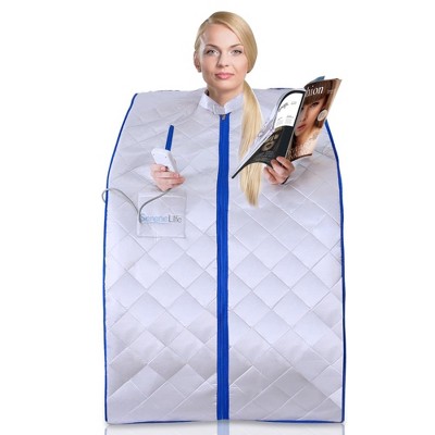 SereneLife SLISAU10SL - Compact One-Person Infrared Sauna Tent with Heating Foot Pad, Portable Chair, and Remote Controller