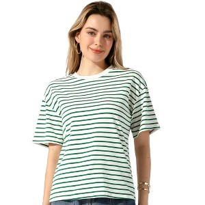 Allegra K Women's Striped Short Sleeve Crew Neck Casual T Shirts - 1 of 4