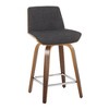 24" Mid-Century Modern Fixed-Height Counter Stool with Swivel in Wood and Fabric, Square Chrome Footrest, Set of 2 - 2 of 4