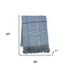 HomeRoots 50" X 67" Denim Blue And White Cotton Blend Woven Plaid Throw Blanket with Fringe - 3 of 4