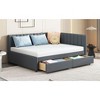 PAGED Full Size Linen Fabric Daybed Modern Wooden Bed Frame with 2 Drawers and Upholstered Backrest for Living Room - 2 of 4