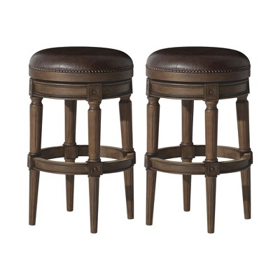 Maven Lane Pullman Upholstered Backless Kitchen Stool with Vegan Leather Cushion Seat, Set of 2