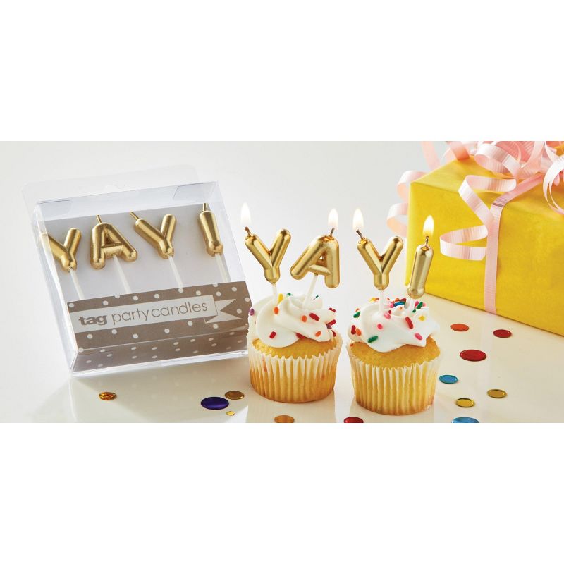 tagltd Yay! Candle Set Paraffin Wax Plastic Pick Gold Letters Birthday Party Decor, 2 of 4