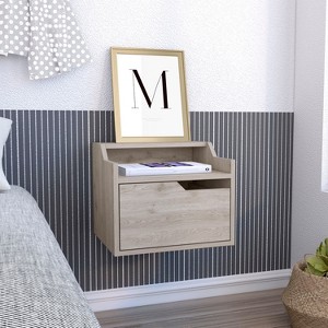 Vynxaria Busan Modern Floating Nightstand with Single Drawer and Two-Tiered Shelves - 1 of 4