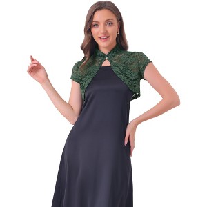 INSPIRE CHIC Women's Lace Stand Collar Pearl Button Short Sleeve Cropped Shrug - 1 of 4