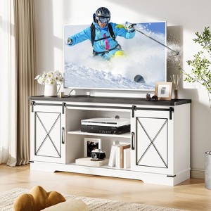 Farmhouse TV Stand for TV Up to 65 Inches, Entertainment Center with Sliding Barn Doors, TV Media Storage Console Table and Furniture - 1 of 4