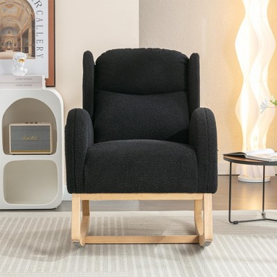 38"Teddy Fabric Rocking Chair With Packet Wood Legs,khaki