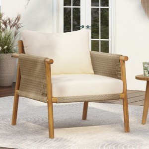 Outdoor Lounge Chair, Solid Wood Frame with Weather-Resistant Cushions, Modern Patio Seating for Garden or Balcony - Coolbibila - 1 of 4