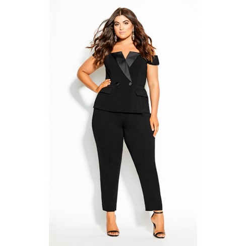 Women's Plus Size Sexy Tux Jumpsuit - Black