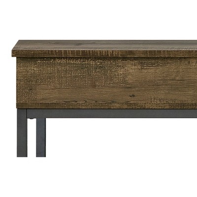 Transitional Brown Oak & Black Metal Lift-Top Coffee Table with Storage