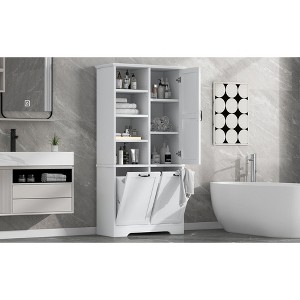 TIRAMISUBEST Bathroom Storage Cabinet with Doors and Drawers, Tilt-Out Laundry Hamper, Multiple Storage Space, Freestanding Style, Open Shelf - 1 of 4