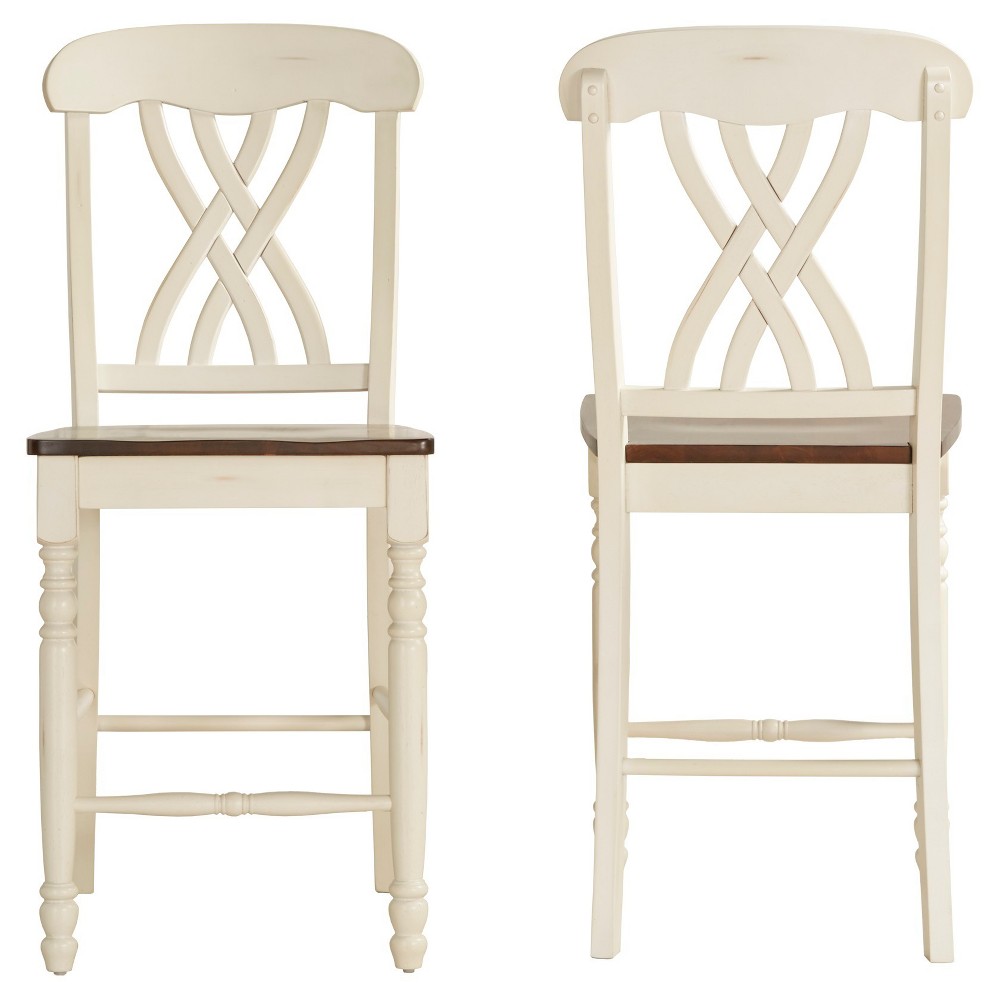 Set of 2 24" Countryside Counter Height Barstools Antique White - Inspire Q: Carved Wood, X-Back Design